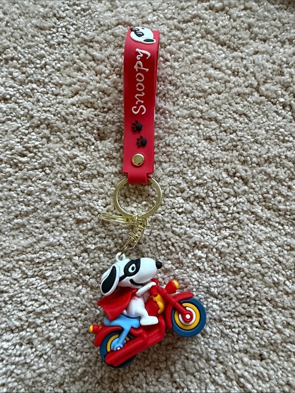 Snoopy Red Motorcycle Dog Keychain. Adorable